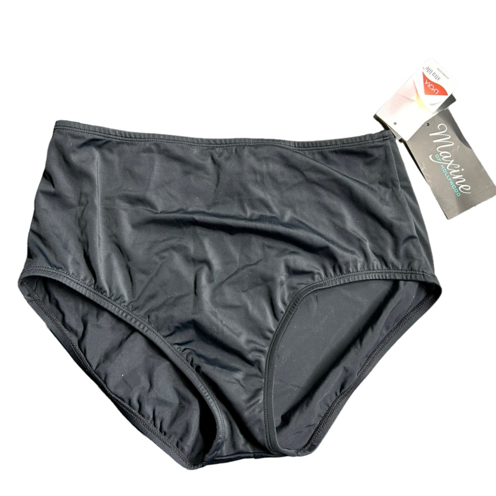 MAXINE OF HOLLYWOOD black full coverage modest Lycra swim bottoms size 12 NWT